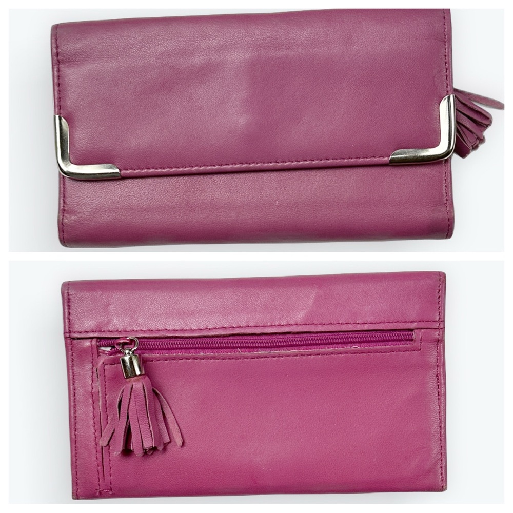 Boho Chic Tassel Retro Classic Corporate Zip Fuchsia Leather All-in-One Wallet